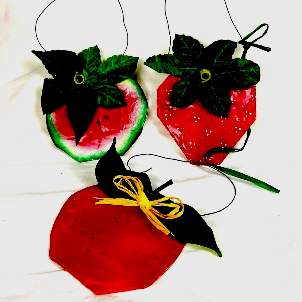 Vintage folk art fruit decorations ornaments set of three Country Christmas